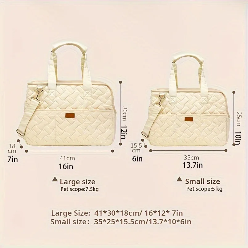 Portable Quilted Pet Handbag For Cats and Small Dogs Lightweight Canvas Shoulder Bag with Breathable Mesh Bag