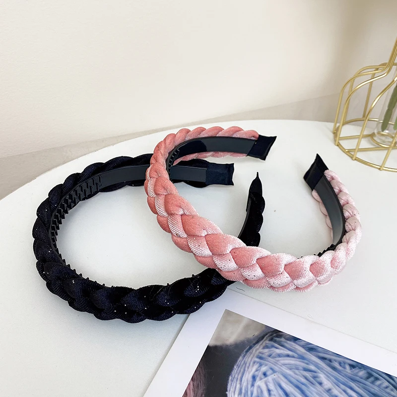 High Class Fashion Style New Point Drill gewebter Haar bügel für Frauen vielseitige Haars pange mit breiter Krempe Stirnband Haarschmuck – Detail 6