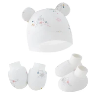 3pcs/set Cotton Newborn Cap with Anti Scratch Mittens and Foot Cover Infant Warm Headwear Baby Gloves with Socks Set 4