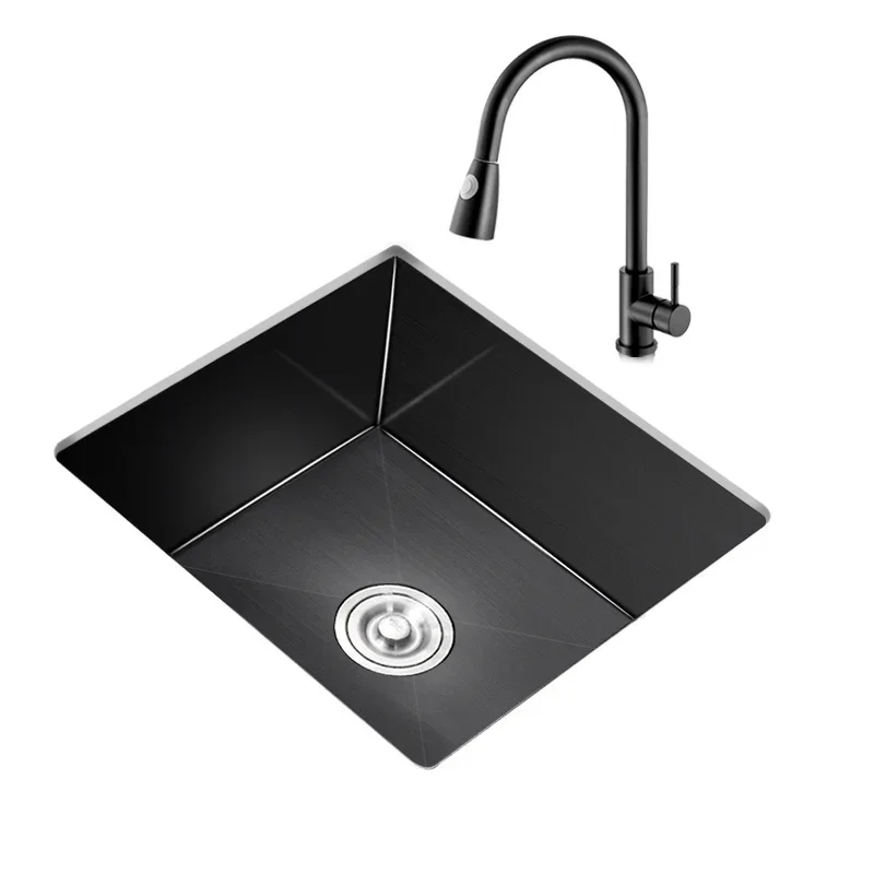 304 Stainless Steel Kitchen Sinks Handmade Small Single-slot Kitchen Bar Built-in Wash Basin Under Counter Basin