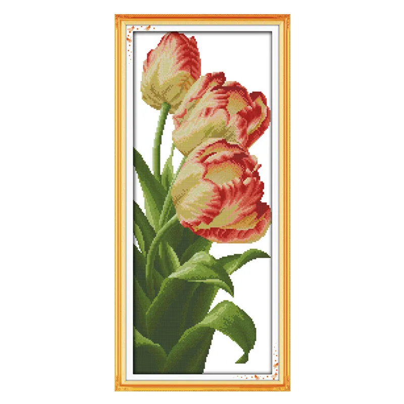 Tulip (3) cross stitch kit flower 14ct printed fabric canvas stitching