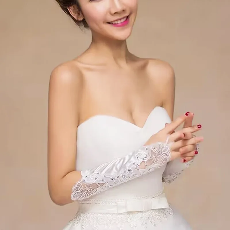 Ayliss Guanti In Pizzo Senza Dita Con Strass Per Matrimonio, Bianco, Taglia Unica Donna