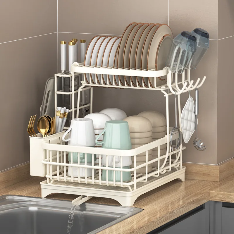 Dish Drying Rack 2-Tier Large Dish Bowl Racks for Kitchen Countertop Detachable Large Capacity Dish Drainer Organizer 3
