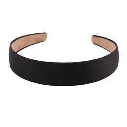 3cm Colorful Satin Wide Headband for Women - Vintage Solid Color Hair Accessory (Black)