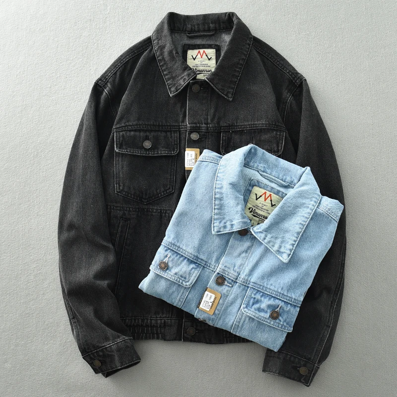 Autumn new vintage wash blue short denim jacket men's daily work loose outdoor casual coat