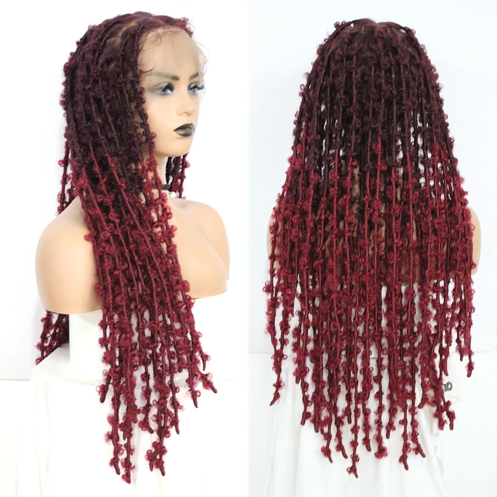 10*5 Burgundy Butterfly Locs Cornrow Braids Lace Front Wig With