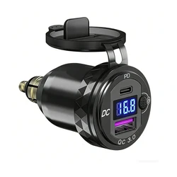 High - Speed Dual QC3.0 Motorcycle USB Charger with Integrated Power Switch and DIN Socket Adapter (USB Charger)