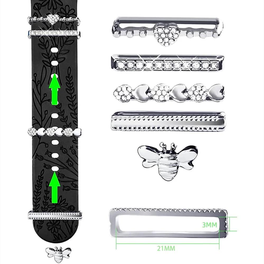 Rhinestone Watchband Ring Loops Nails Studs Watch Strap Charms Decorations 5pcs Compatible With IWatch Series watch strap charms watch band ornament