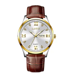 Elegant Women's Waterproof Diamond - Accented Bracelet Watch - Fashion Business Luminous Quartz Chronograph (Leather gold white)