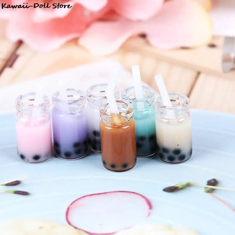 3Pcs 1:12 Dollhouse Miniature Creative Milk Tea Cup Cream Drinks Bottles Model Dolls Kitchen Food 5