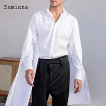 

2022 Single Breasted Top Mens Fashion Chic Blouse Long Sleeve Costumes Lepal Collar Shirt blusas Homme Ropa Sexy Men Clothing
