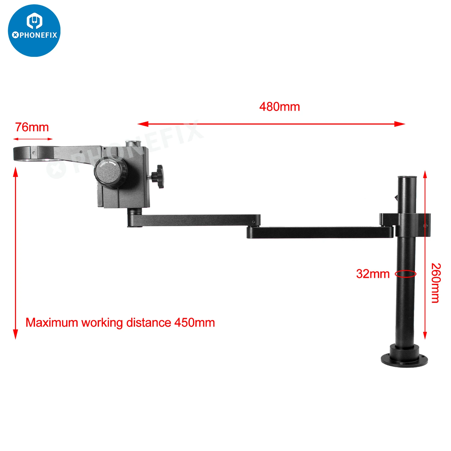 

76mm 50mm Focusing Holder Extension Type Adjustable Articulating Arm Clamp Microscope Bracket for Video Microscope Camera Stand