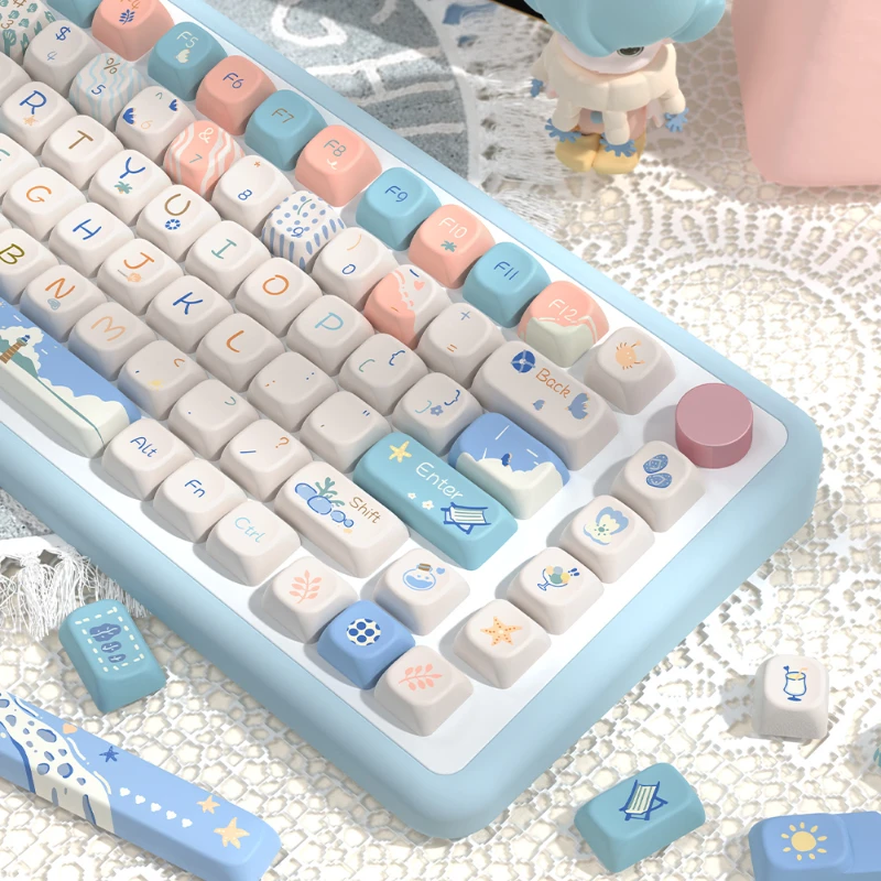 

158 Keys/Set Summer Beach Keycaps Cute Kawaii PBT Children Keycaps SCA Cherry Height for MX Switch DIY Mechanical Keyboards Gift