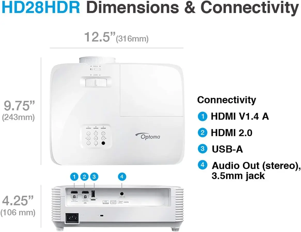 1080p Home Theater Projector for Gaming and Movies Support for 4K Input HDR Compatible
