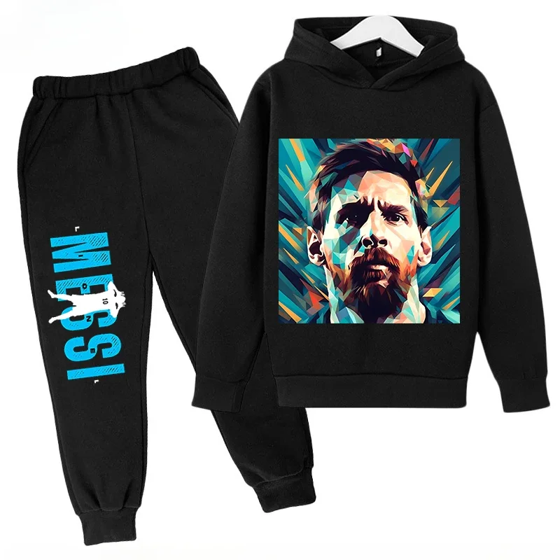 thumbnail image 1 of Conjunto de sudadera con capucha para niños de primavera, conjunto deportivo de 2 piezas, sudadera y pantalones, ropa para niños y niñas con estampado de Messi, ropa para bebés, 1 of 5