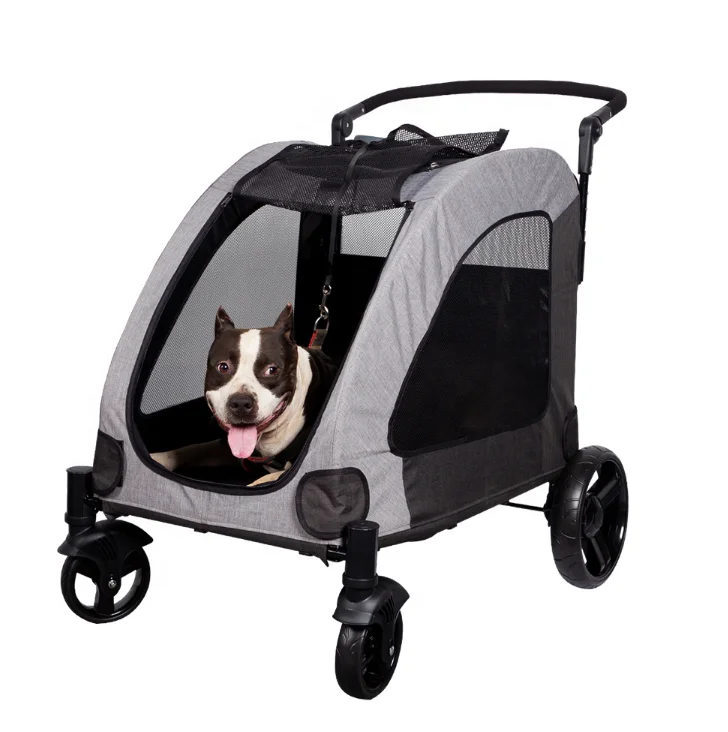 

New Style 4 Wheels Dog Stroller Pet Stroller Foldable Pet Travel Jogger Wagon With Adjustable Handle Mesh Skylight