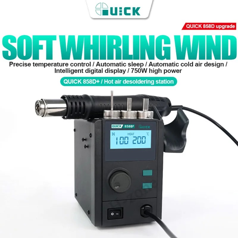 

QUICK 858D+ hot air desoldering station 700W digital display hot air gun for chip PCB mobile phone motherboard repair tool