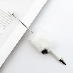 Leopard Print Plush Beaded Pens - Set of 6 | DIY Bead Crafting Pens for School and Office Use (03 White and black)