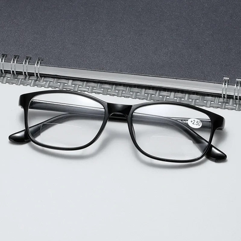 Unisex Square Bifocal Reading Glasses Men Women Vintage Far Near Sighted Eyeglasses Black Frame Clear Lens Presbyopia Eyewear 2