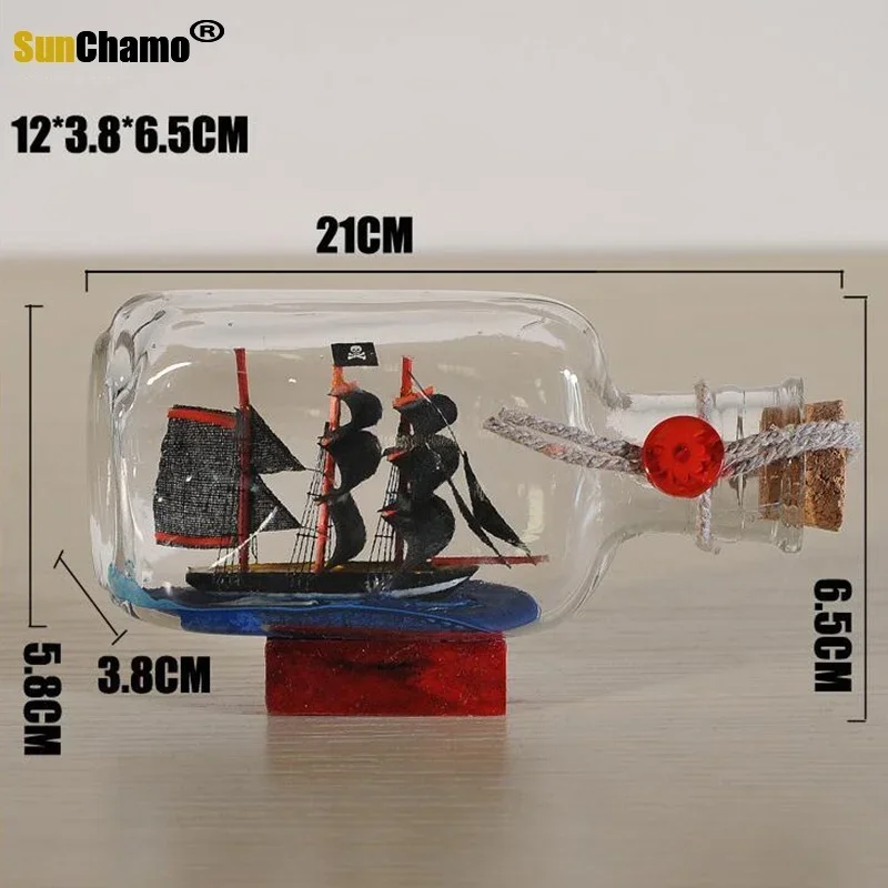 Home Decor Mini Sailing Pirate Boat Ship Small Wood Cork Glass Drift Charm Wishing Bottle Vial Valentine Day Gift