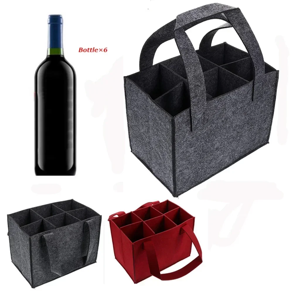 

New Felt Wine Bottle Bag Folding Handbag Felt Storage Basket Champagne Wine Beer Party Gift Bag Camping Storage Bag 6 Bottle Box