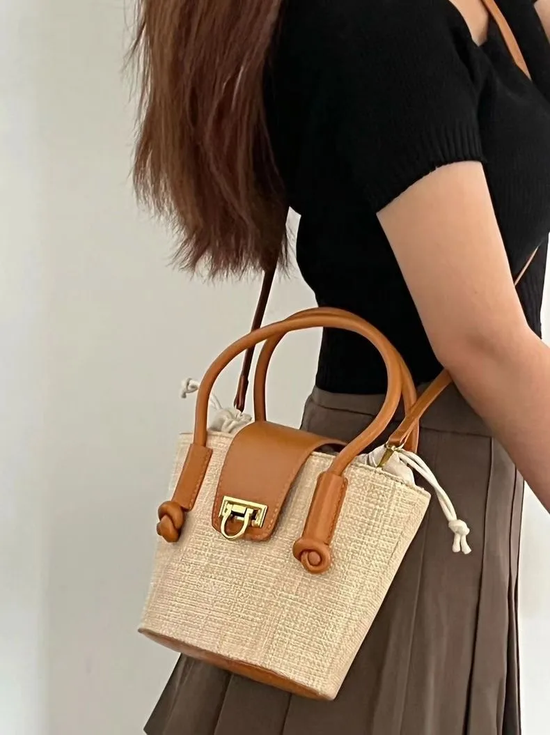 JIAERDI Vintage Woven Handbag 2025 Summer New Retro Handle Straw Bucket Bags Messenger Bag Women Harajuku Aesthetic Hand Bag