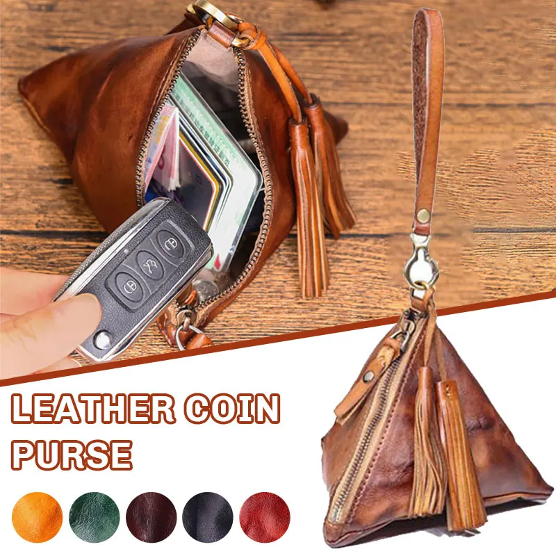 Handmade Genuine Leather Coin Purse Portable Key Card Pocket Handmade Personality Multi-functional Retro Cowhide Tassel Handbag viking double wolf head rune print money bag mid century nordic style can hang belt coin purse retro men s fanny pack