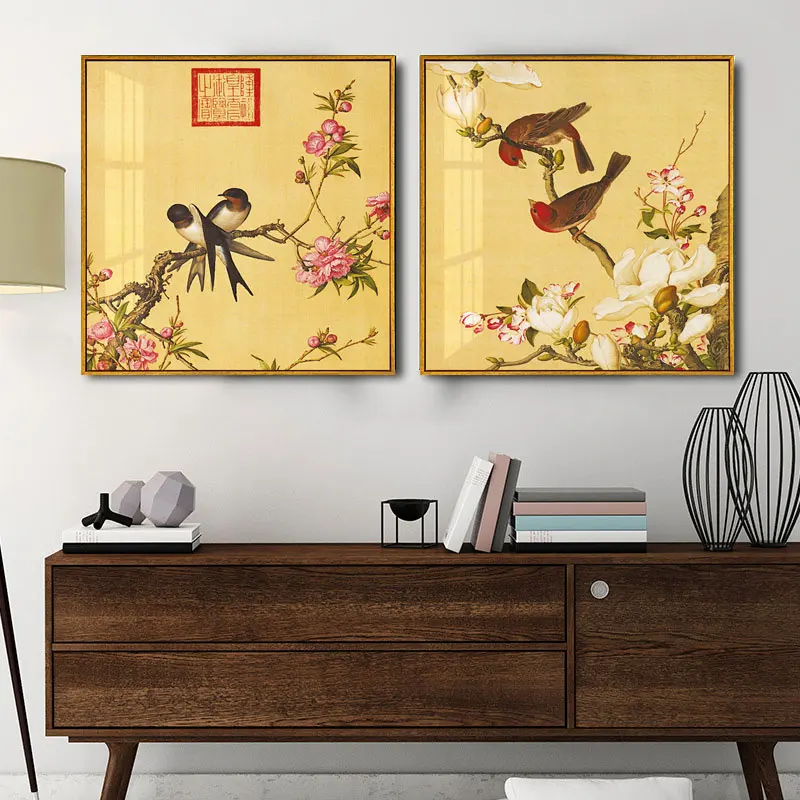 

Vintage Traditional Chinese Painting Canvas Prints Home Decor Flowers Scenery Abstract Art Birds On The Tree By Lang Shi Ning
