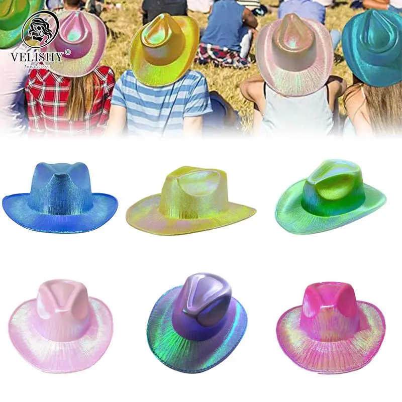 

Western Style Cowgirl Hat Retro Style Sequins Light Brim Jazz Top Hat Birthday Party Nightclub Felt Cowboy Cap Cosplay