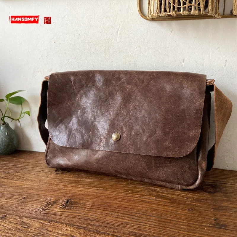 

Genuine Leather Men's Bag Single Shoulder Bag Large Capacity Men Casual tote bag Satchel Vintage Soft Messenger Crossbody Bags
