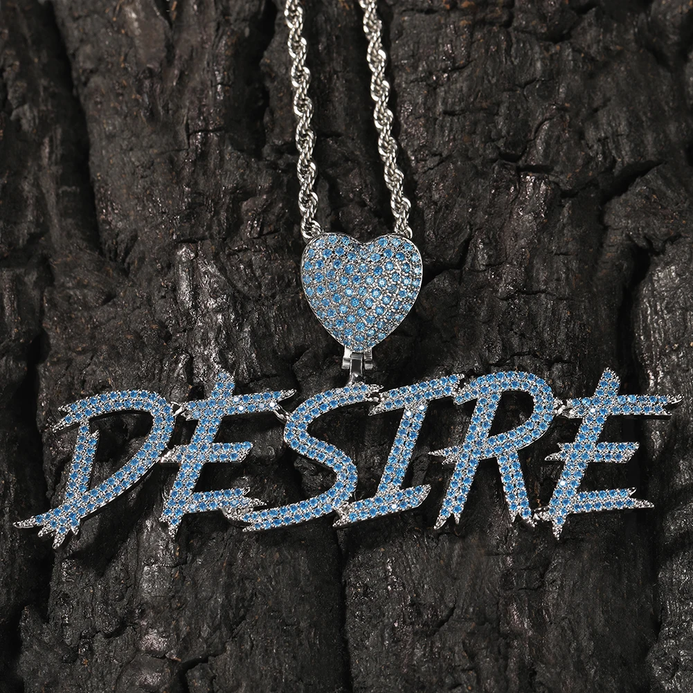 Hip Hop Blue Zircon A-Z Custom Name Letters Pendant Necklaces Women Men Jewelry