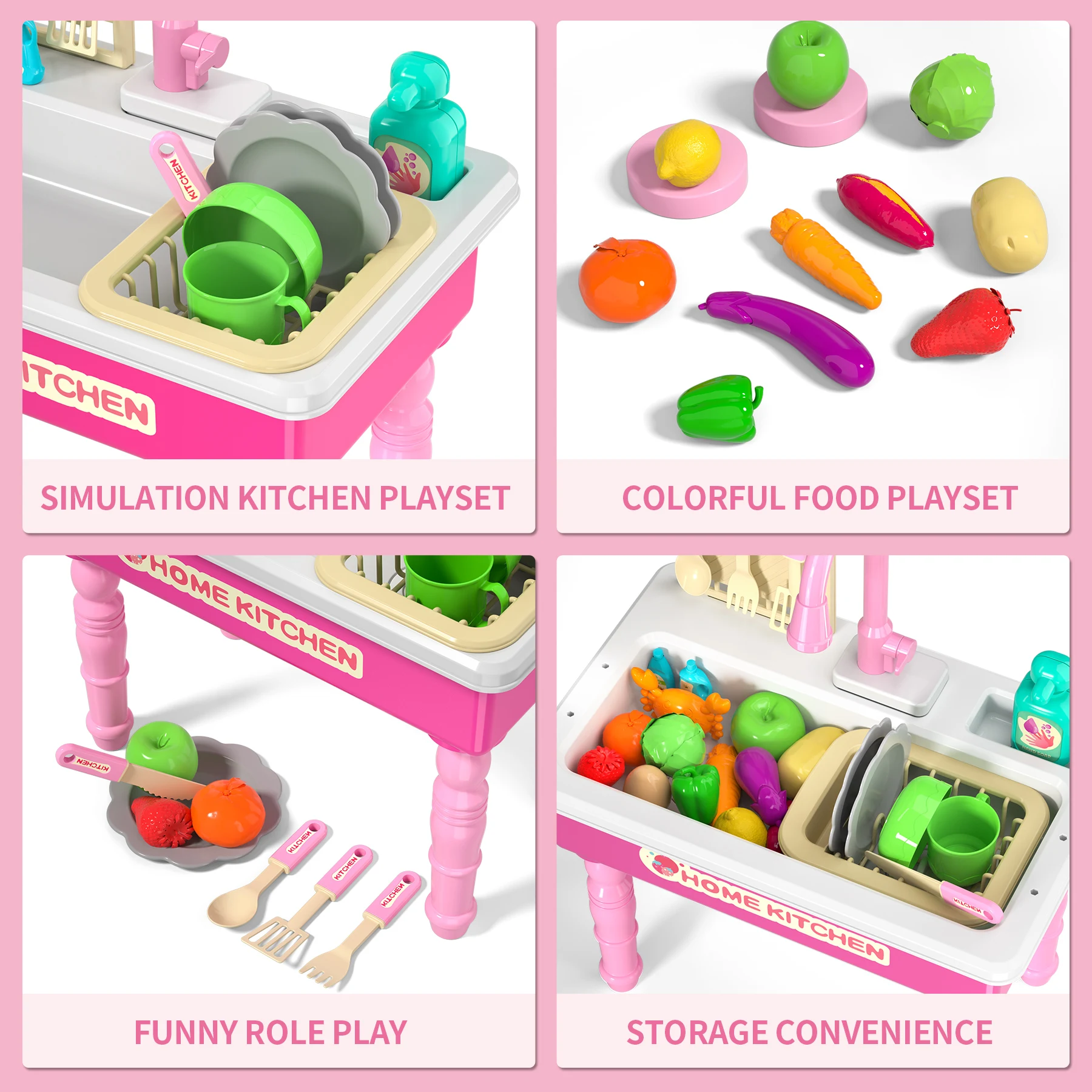 Play Kitchen Sink Toy Running Water Dishwasher Upgraded Automatic Water Cycle System