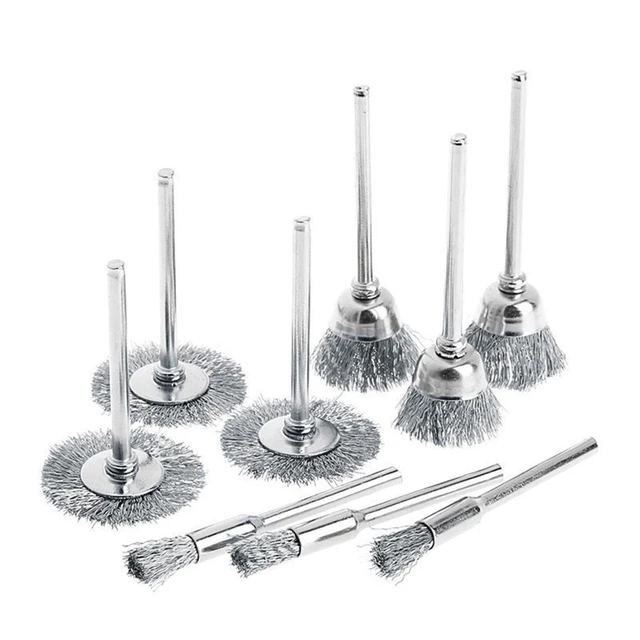 Swpeet 9Pcs Brass Coated Wire Brush Wheel & Cup Brush Set with 1/4