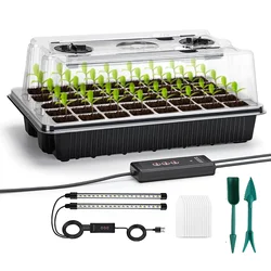 Enhanced Seed Starter Kit with Adjustable Grow Lights and Humidity Dome for Home Gardening - 40 Cell Tray Set (Black)