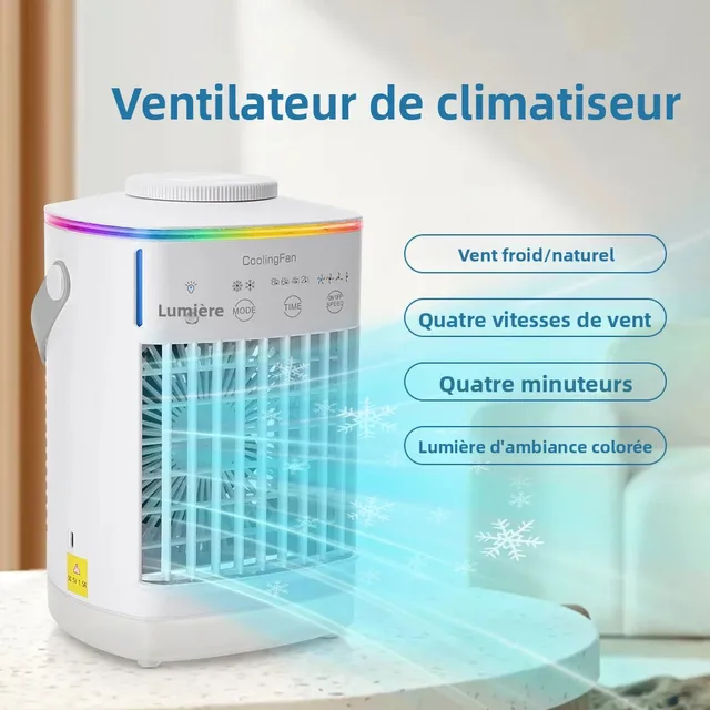 Ventilateur de climatisation portable de bureau avec lumière LED nocturne et humidificateur, mini ventilateur de refroidissement par brumisation pour le bureau et la maison 1