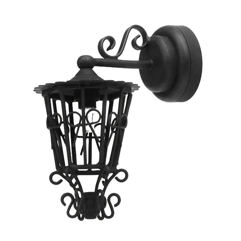 

1 шт. 1/12 миниатюрная настенная лампа для кукольного домика, черное металлическое кружевное ажурное круглое бра