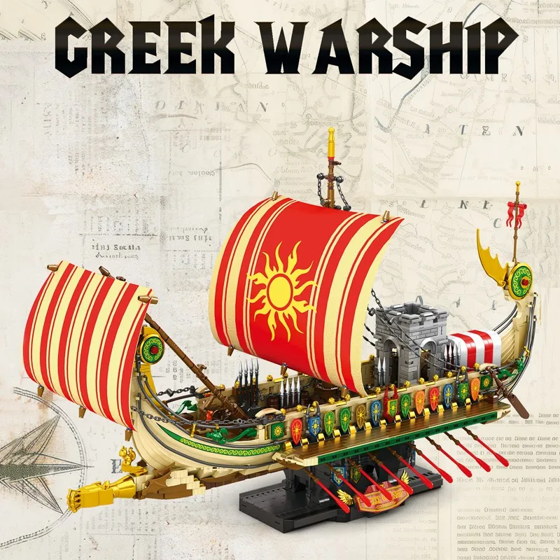 Klemmbausteine Griechisches Kriegsschiff Bausteine Militär Europäische Marine Trireme Flaggschiff Montage-Baustein-Modellbausatz Jungen Spielzeug Erwachsene Kinder Geschenk 2982 Teile – Detail 1