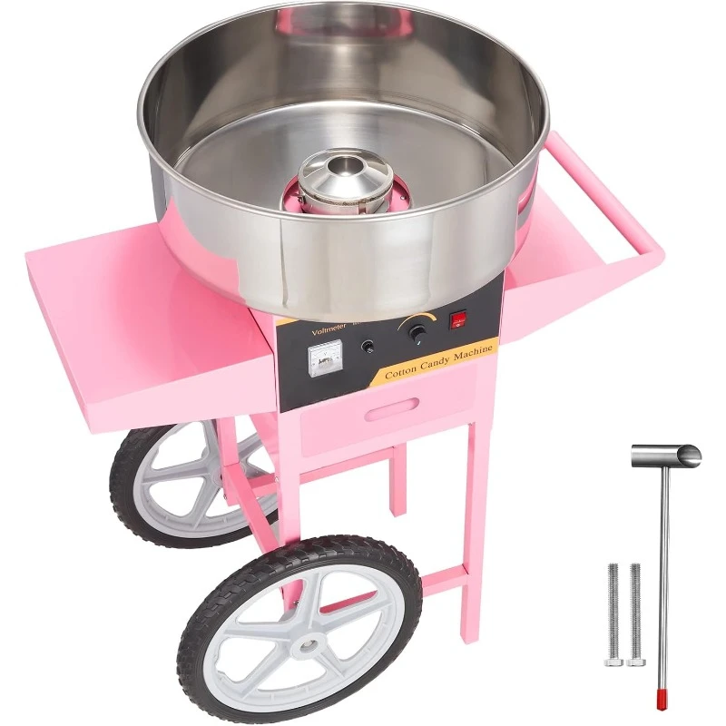 Electric Cotton Candy Machine Cart, 1000W Commercial Floss Maker W/Stainless Steel Bowl, Sugar Scoop and Drawer Perfect for Home