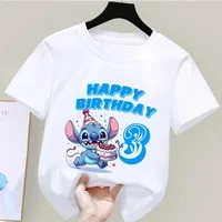 Stitch Disney Clothes Children Birthday T Shirt Print Kawaii Cartoon Boy Girl Short-Sleeve Tops Baby Tee Clothing Birthday Gift 2