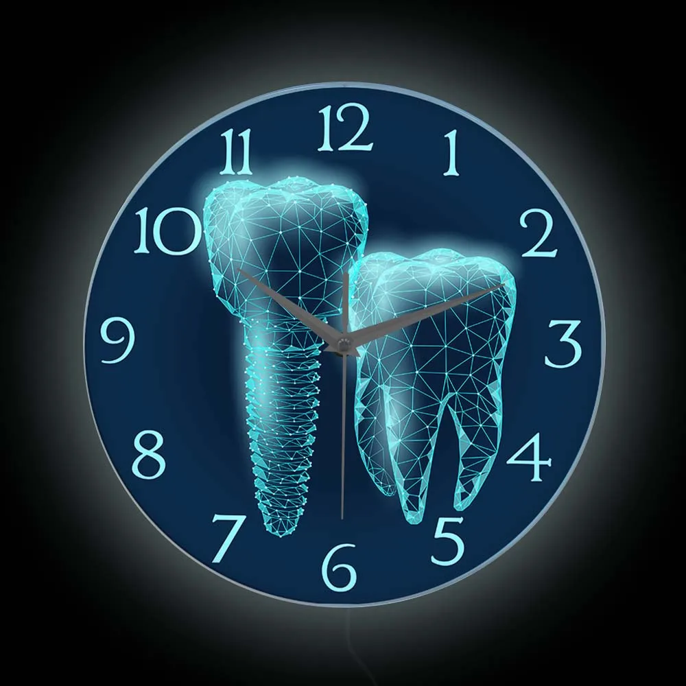 

Molar Tooth Dental Implant LED Neon Sign Wall Clock For Dentist Office Dentistry Medical Healthy Lighting Clock Hygienist Gift