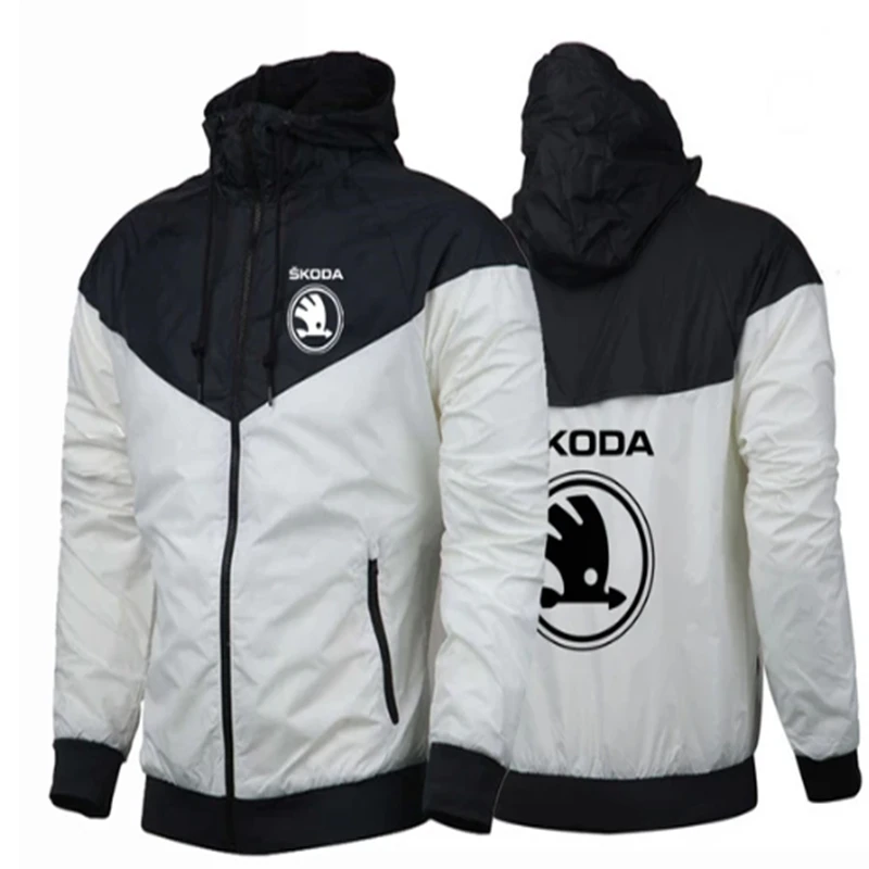 NEW Men Fashion leisure Spring Autumn Skoda Logo Thin Stly Hooded Waterproof Sport Hight Quality Color Windbreaker Jacket Coats 3