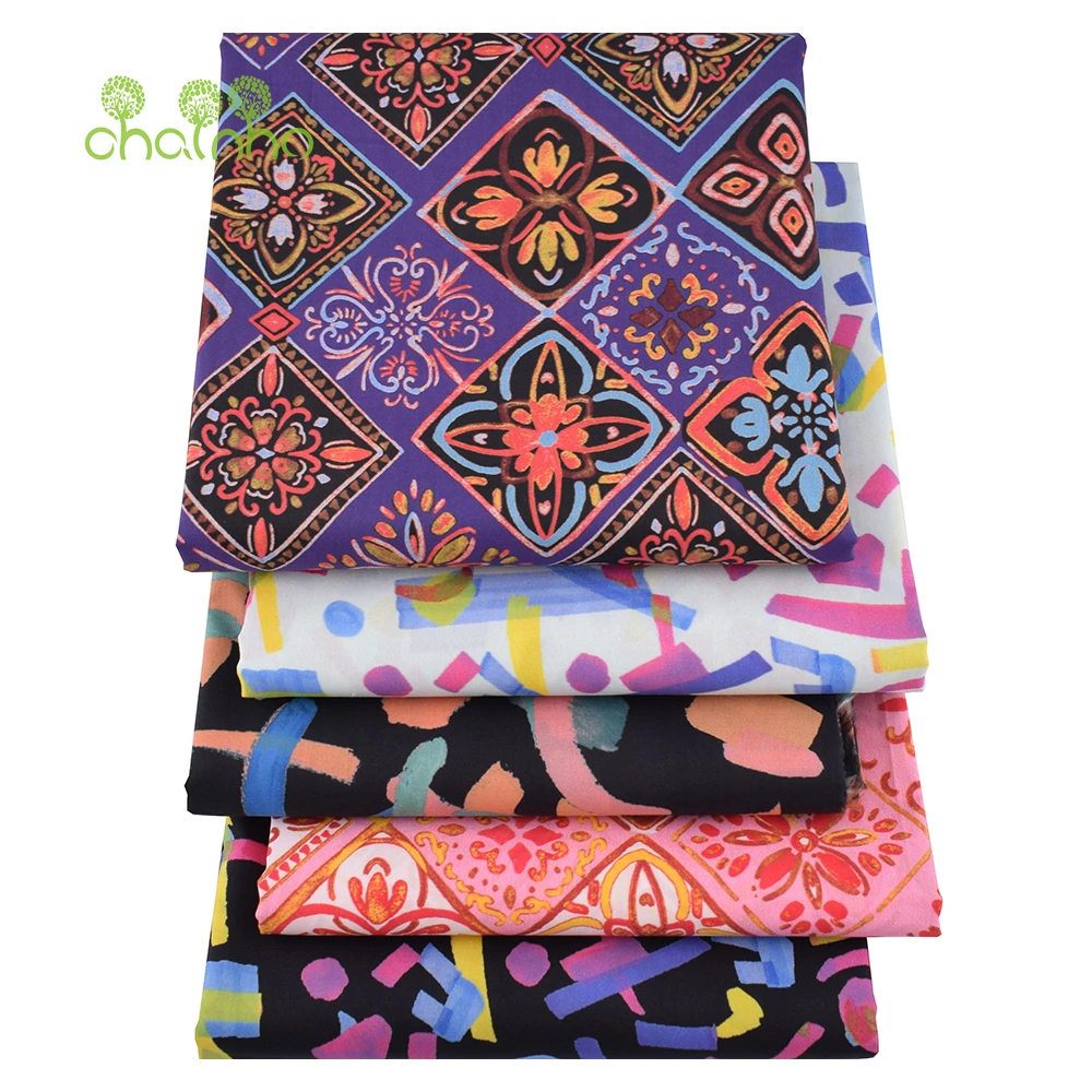 Chainho,Printed Plain Weave Poplin Cotton Fabric,DIY Sewing Quilting Material,Patchwork Cloth,Floral Series,4 Sizes,PCC172