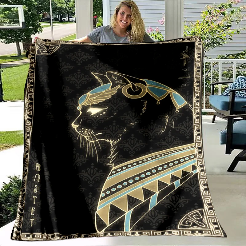 

Mystical Pharaoh Cat God Bastet Flannel Throw Blanket Bedspread Smooth Soft Living Room Home Decor Blankets for Beds Decoration