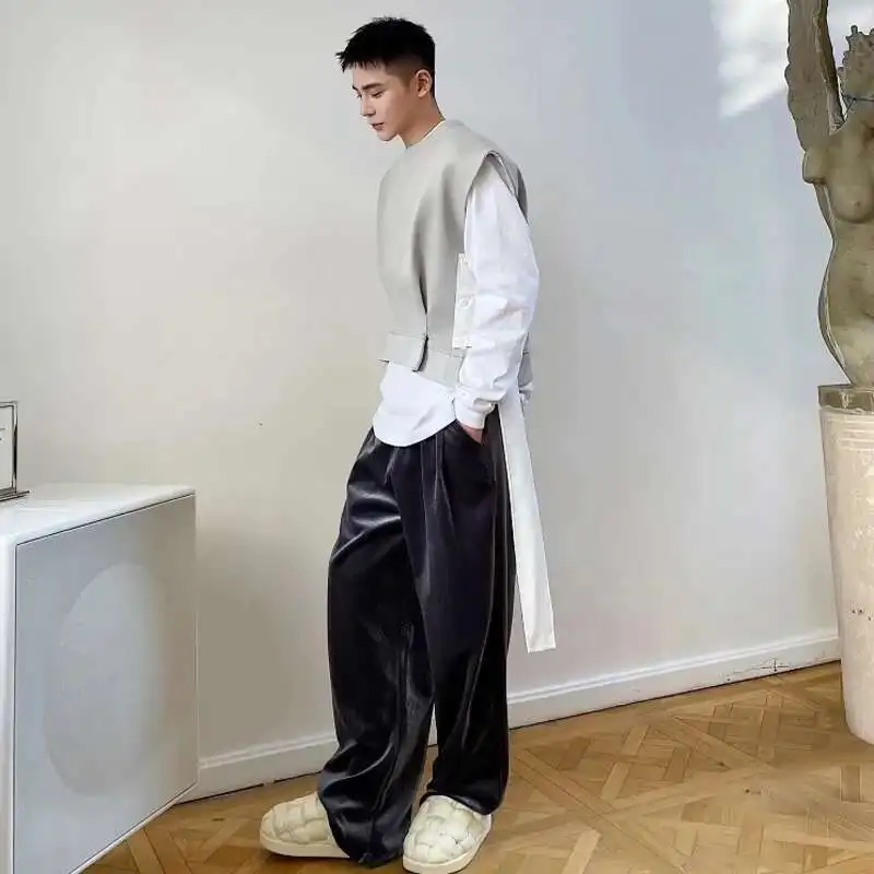 LUZHEN 주름 리본 패치워크 디자인 패션 민소매 조끼, 하이 스트리트 조끼, 오리지널 개성, 트렌디 남성, LZ2210, 신상