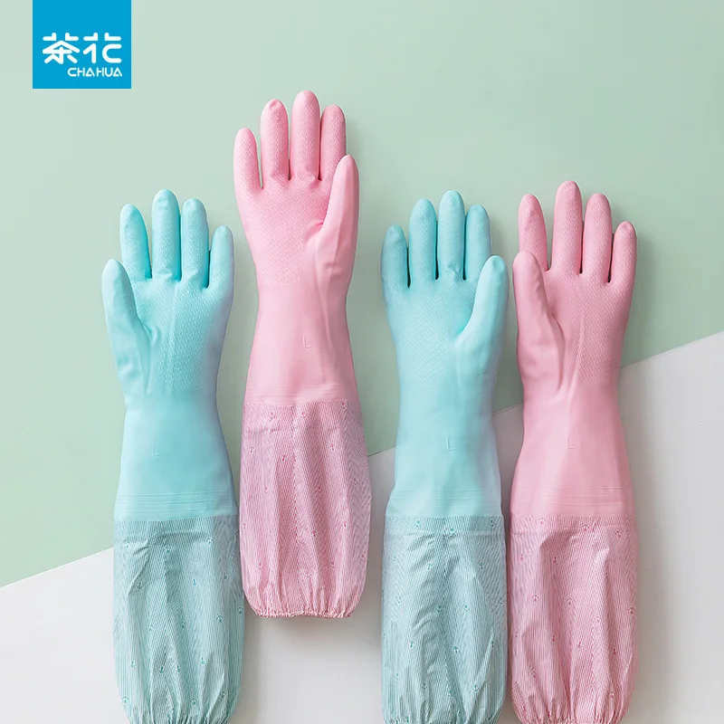 

Extended Sleeves Warm Gloves for Women's Winter: CHAHUA Kitchen Dishwashing Gloves with Plush Household Laundry Rubber, Anti Sl