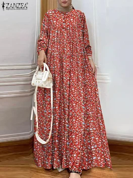 Women Autumn Printed Dress 2025 ZANZEA Fashion Muslim Abaya Robe Femme Casual Long Sleeve Dubai Sundress Kaftan Islamic Clothing