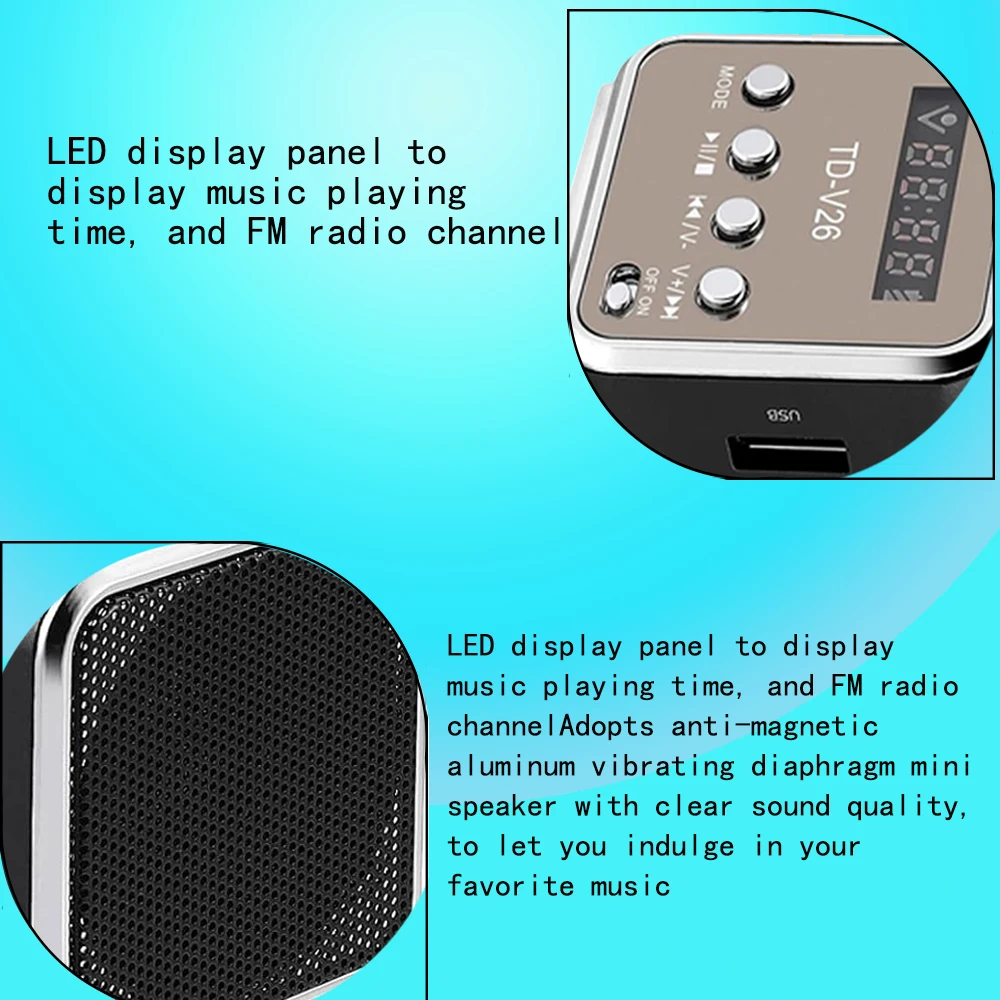 TD-V26デジタルラジオ,Bluetooth,FMレシーバー付きポータブル