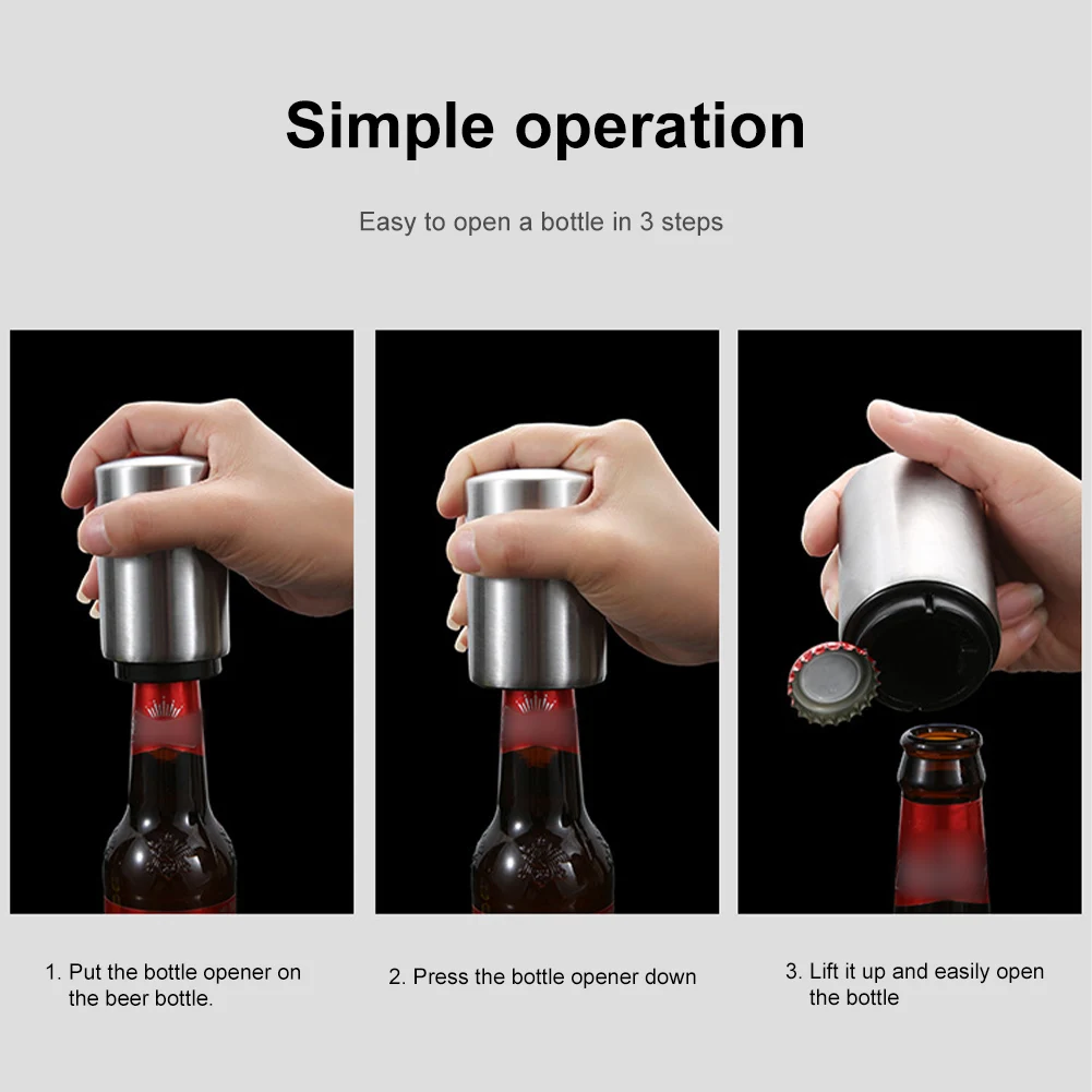 Automatic Beer Bottle Opener Press Type Opener Magnet Push Down Beer Can Corkscrew Tools Kitchen Bar Accessories Can Opener Bottle Opener Kitchen Tools