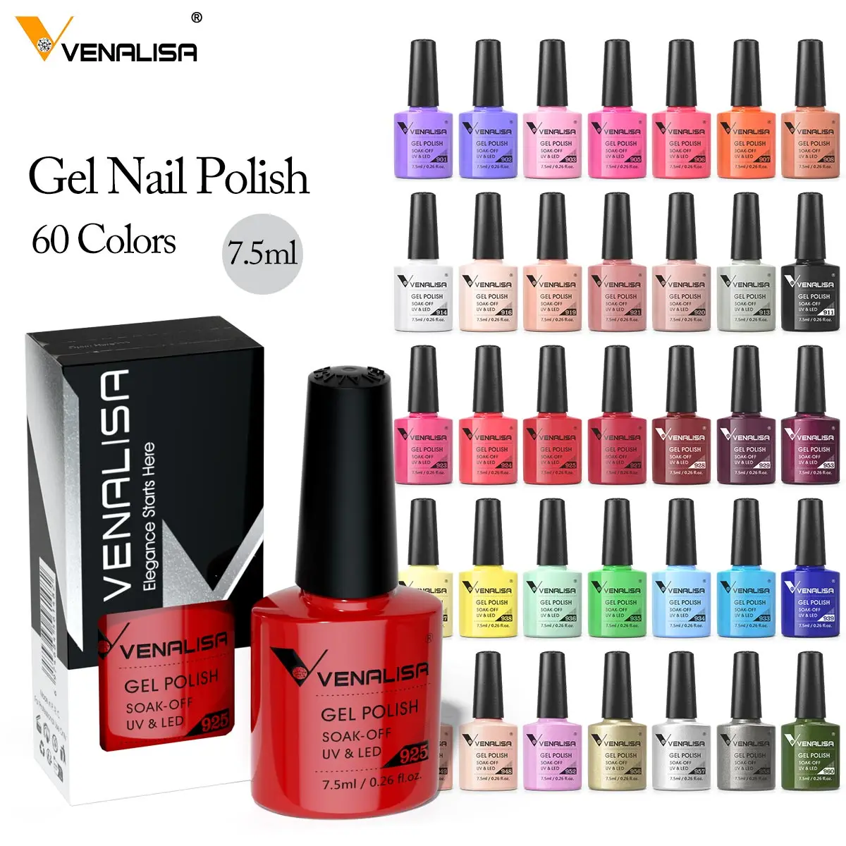 VENALISA Nail Gel Polish 7.5ml Semi Permanent Soak off Organic UV LED Super Glossy Diamond TopCoat