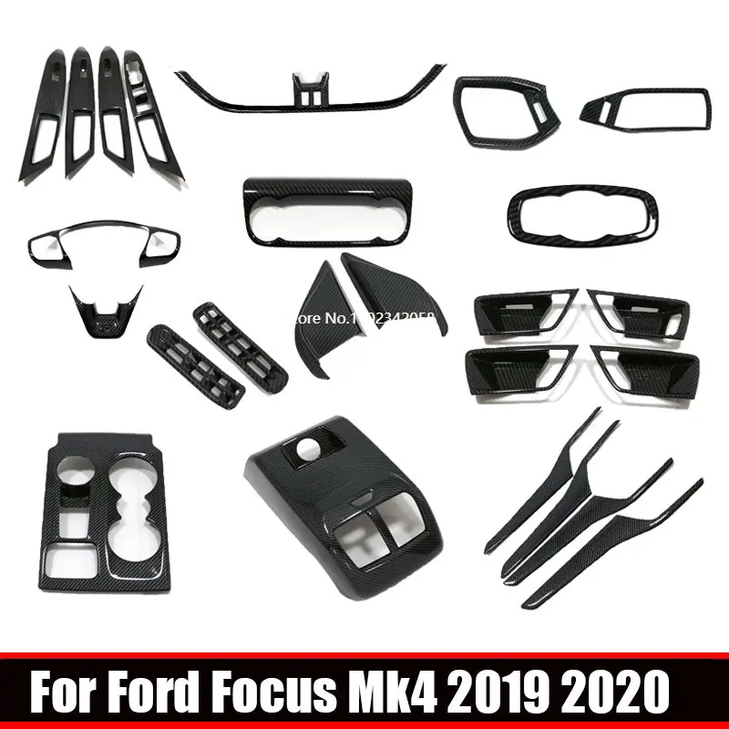 Für Ford Focus MK4 2019 2020 Carbon-Optik Innenraum-Fensterschalter Getriebe Lenkrad Scheinwerfer Luftschalter Knopfabdeckung Zierleiste